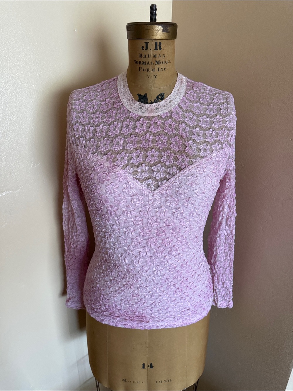 Vintage 90s Pink Floral Lace Sheer Top Est Size M Y2K